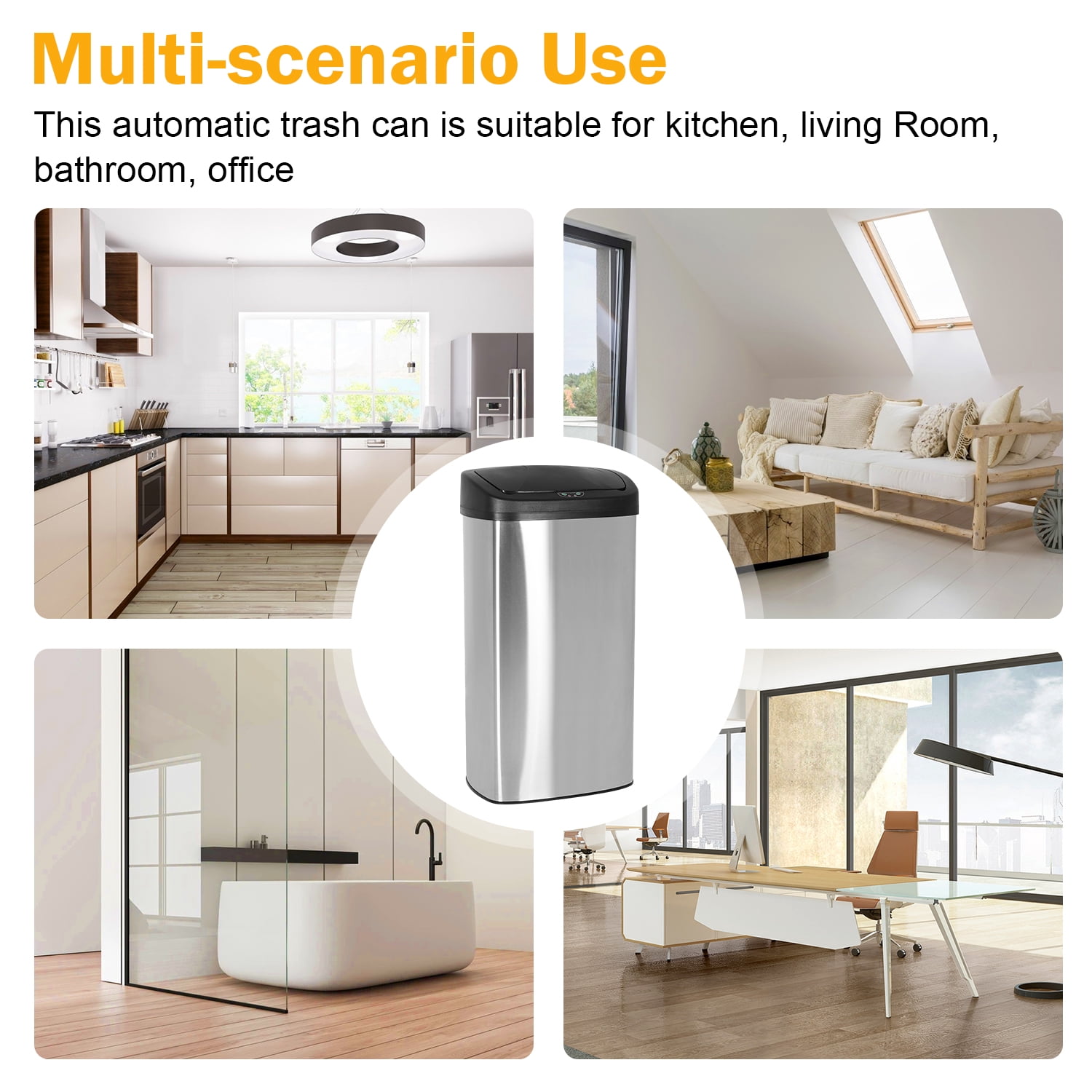 Automatic Trash can 22 Gallons Garbage Can Large Kitchen Trash Can  Stainless Steel   Trash can with Lid for Kitchen, Home, Office, Silver