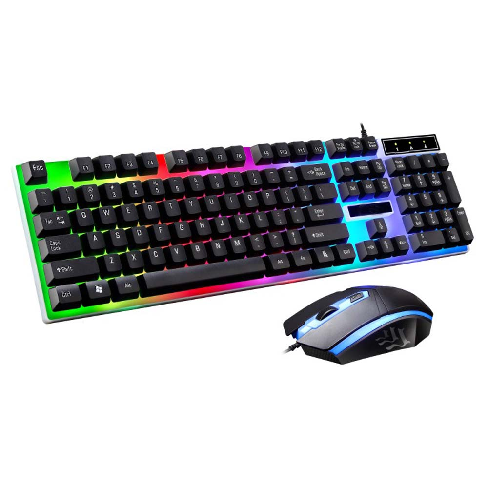 DOOSL Gaming Keyboard And Mouse Set Rainbow LED Wired USB Keyboard And 