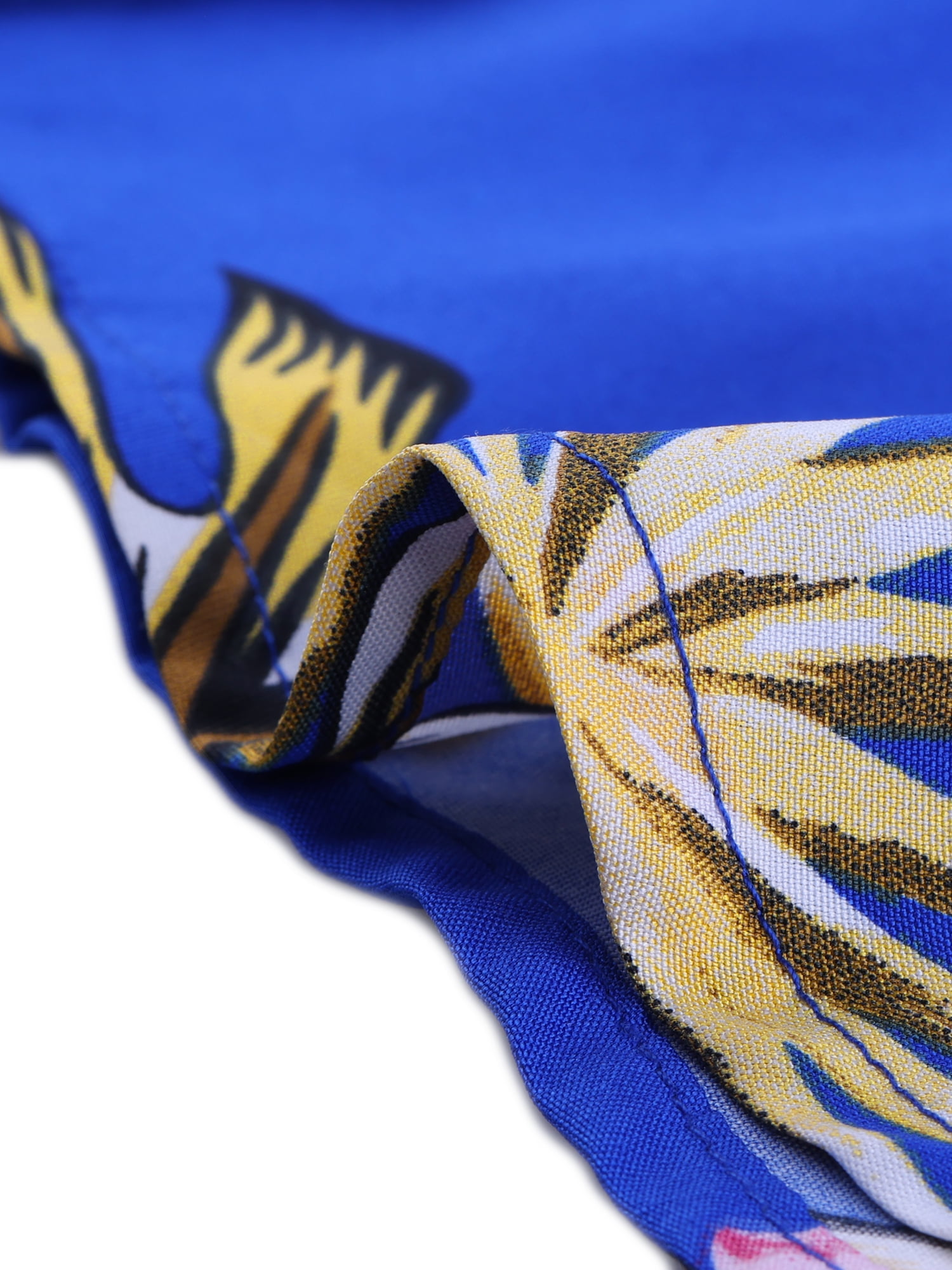 DARING DIVA Floral Leaves Print Short Sleeve Beach Top S Royal Blue