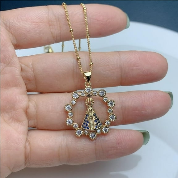 Medal Virgen De La Caridad Del Cobre Amulet Necklace,Miraculous Mary Circle Coin Necklace