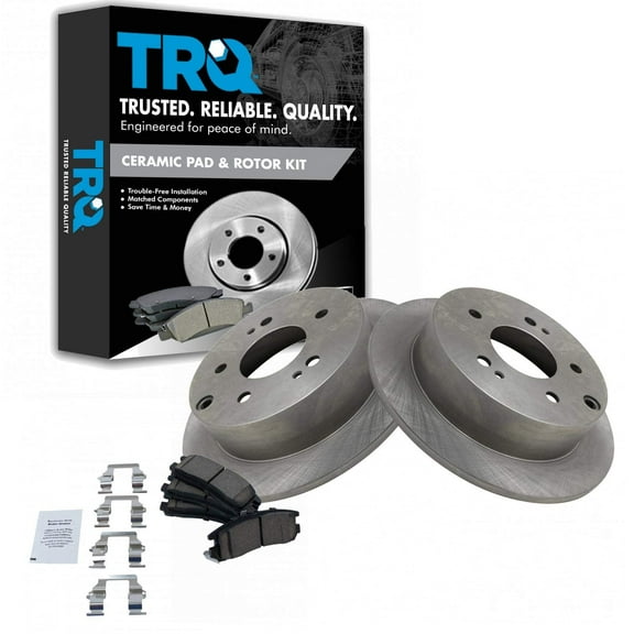 TRQ Rear Brake Pad & Rotor Kit Brake Pads Brake Rotor Ceramic Fits Select 2006-2012 Mitsubishi Eclipse 2004-2012 Galant
