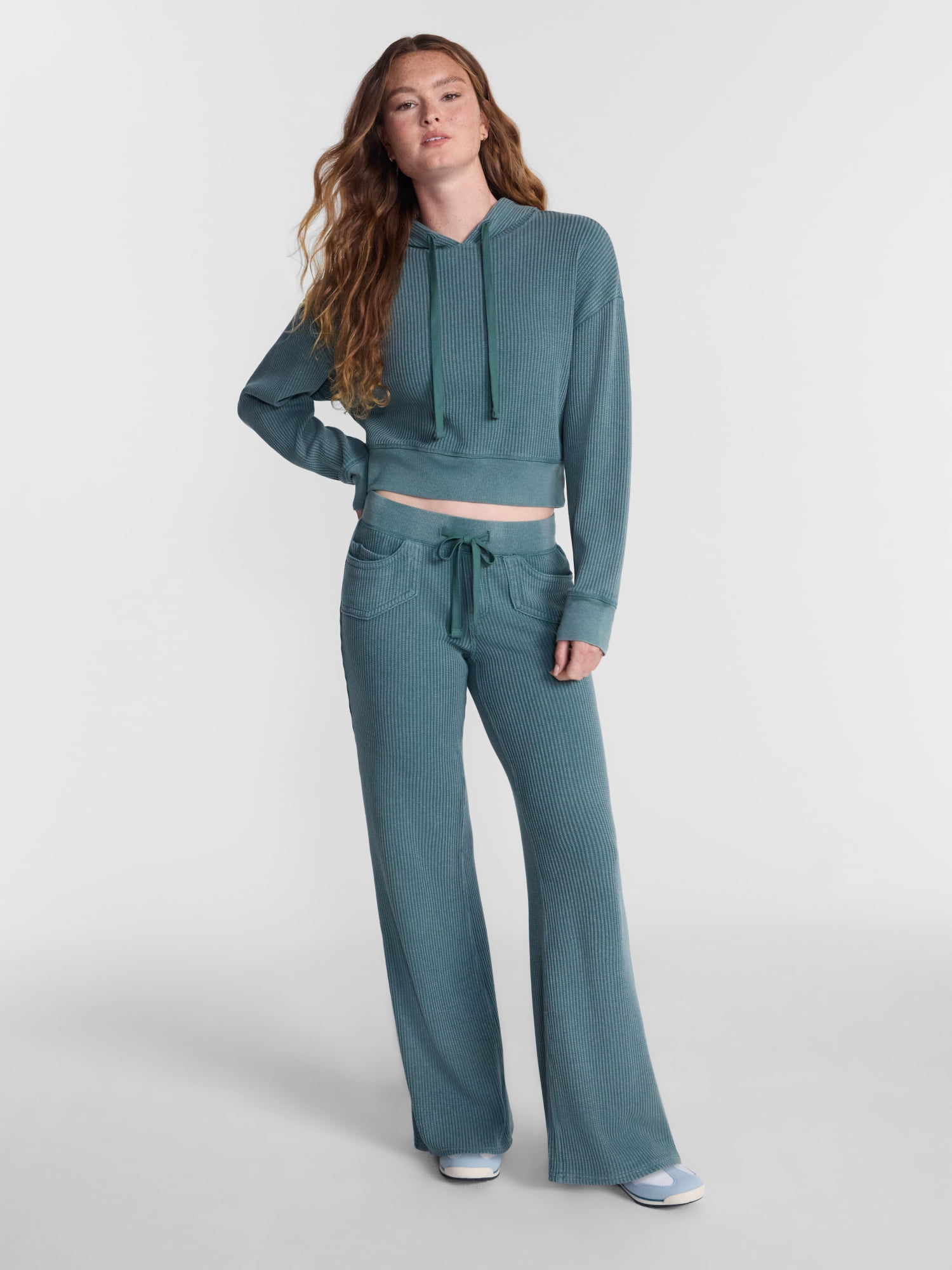 No Boundaries Waffle Knit Flare Pants, 31.5'' Inseam, Women's XXS-XXL