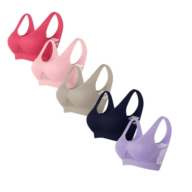 Sujetador de poliéster para mujer, ropa interior de uso diario, de talla grande, sin aros, de color liso, 5 piezas
