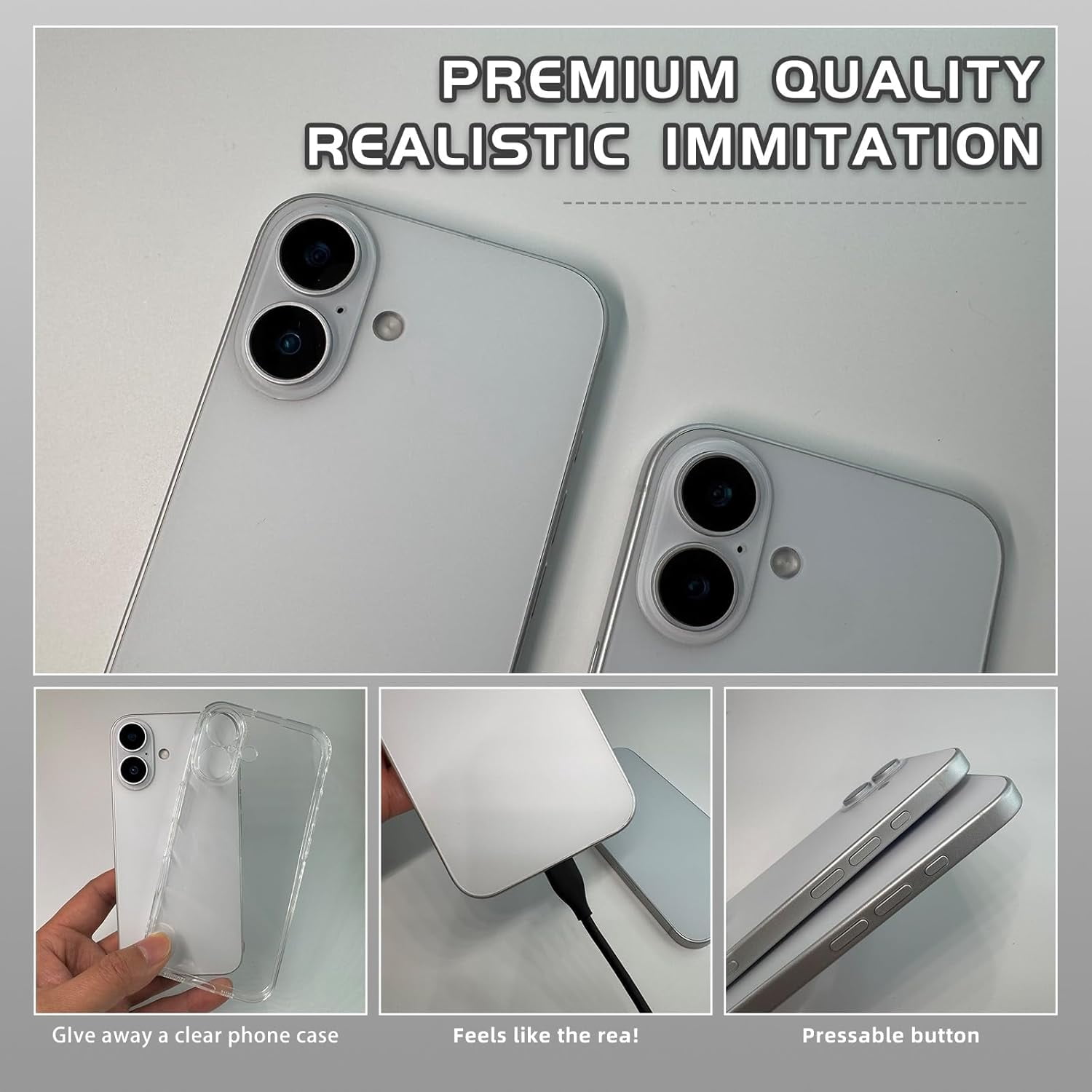 Fake Phone Pro Max16, White, Black Screen, Non-Working, Kid Play, Display Phone, Aluminum Alloy & ABS Plastic, iPhone 16 Compatible