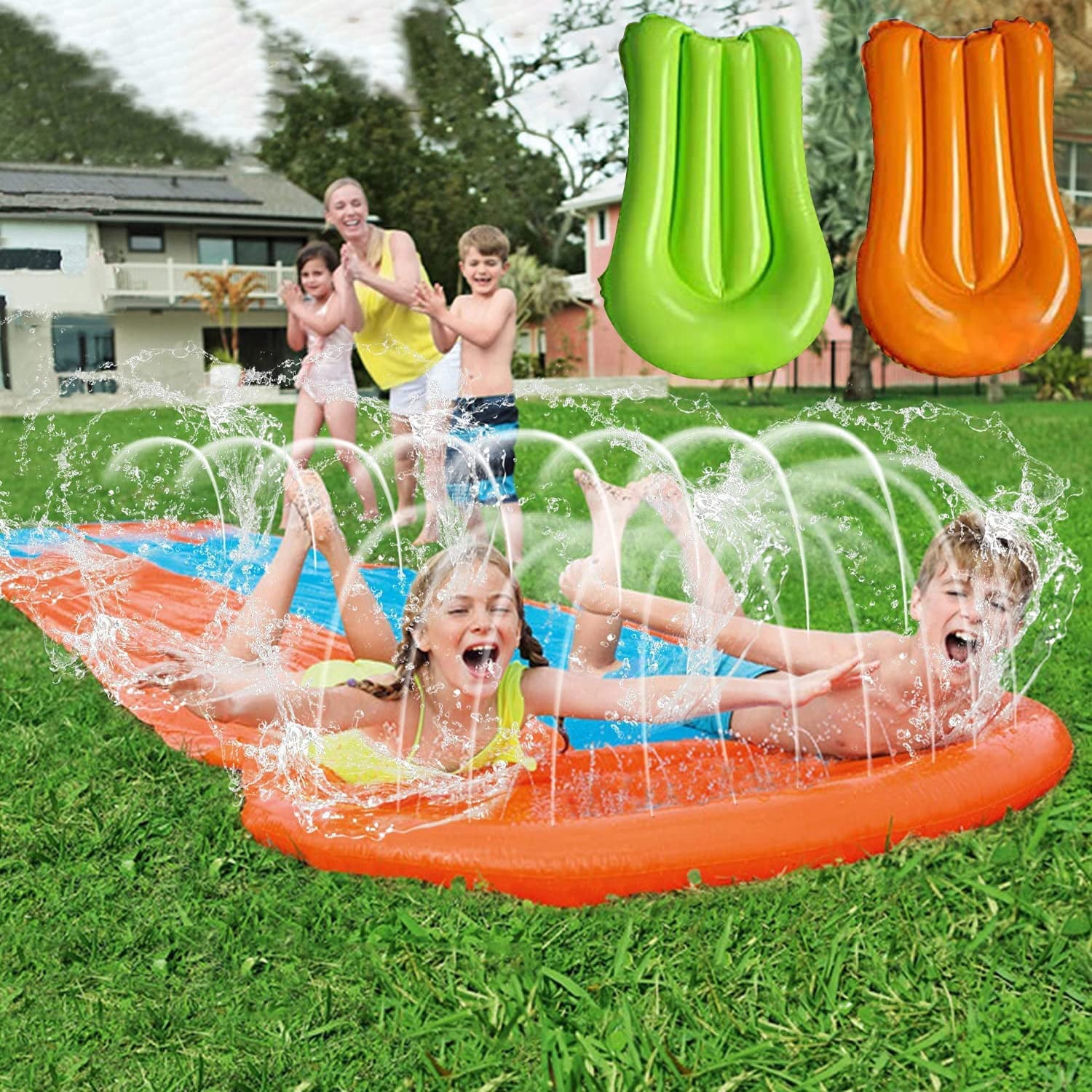 Terra Unique Inflatable Slide Blow Up Water Toys for Outdoors, Water Slip Racing Lanes Splash