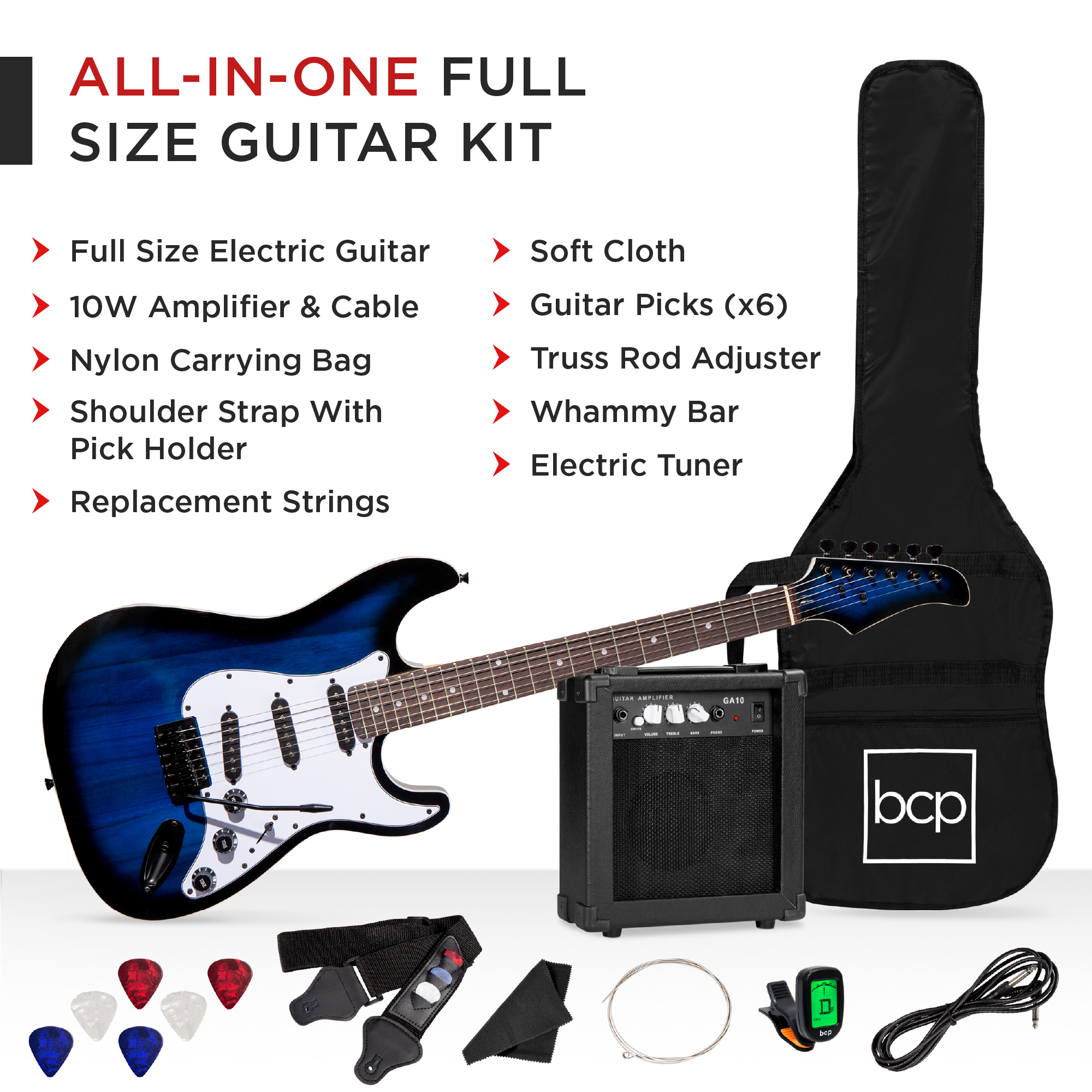Best Choice Products 39in Full Size Beginner Electric Guitar Kit with Case, Strap, Amp, Whammy Bar - Hollywood Blue - image 2 of 6