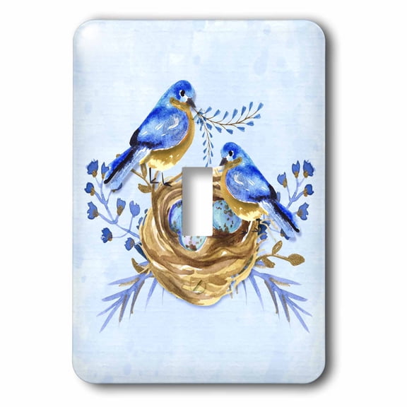3dRose, Two Bluebirds with Nest and Eggs in Watercolor Hues of Blue and Brown, single toggle switch