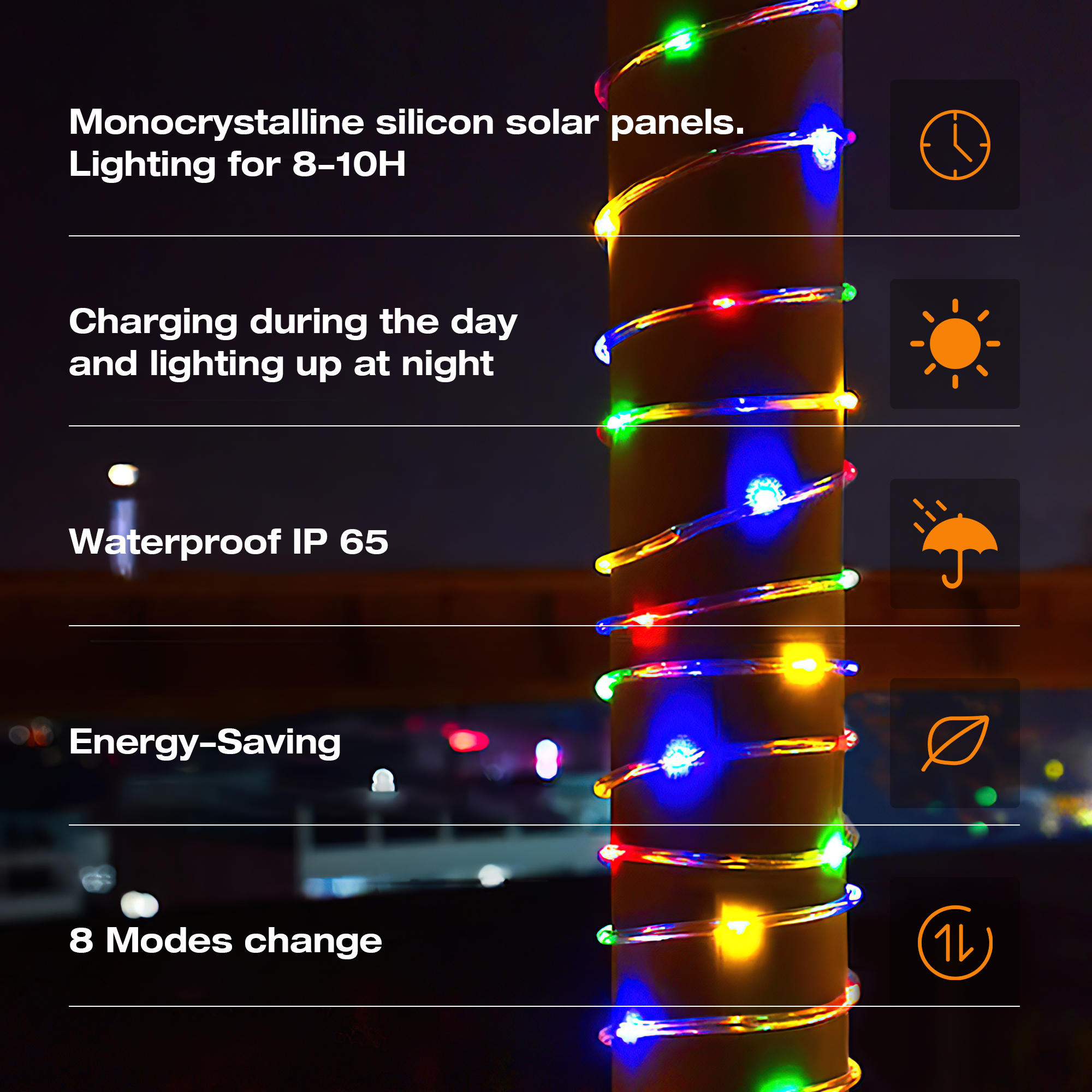 DAYBETTER 33-Foot Solar Outdoor Rope Lights with 100 LEDs photo 4