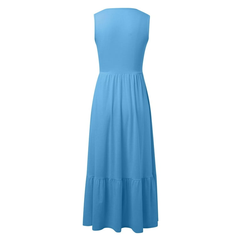 casual straight dresses for women Women's Summer Sleeveless Dress Square Neck Pleated Swing Casual Maxi  Dresses With Pockets Straight Dress for Women Cute Short Dresses Cute  Summer