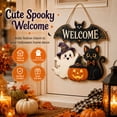 thumbnail image 6 of Halloween Decorations, Wooden Door Sign for Front Door with Black Cat, Ghost, Pumpkin & Bat, 6 of 7