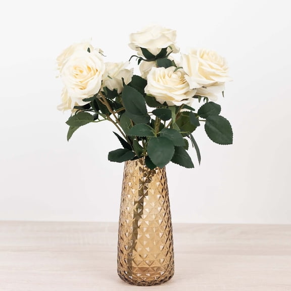 BalsaCircle 6 Amber Gold Round Glass Urn Vases Diamond Crystal Cut Pattern Wedding Party Decorations Supplies
