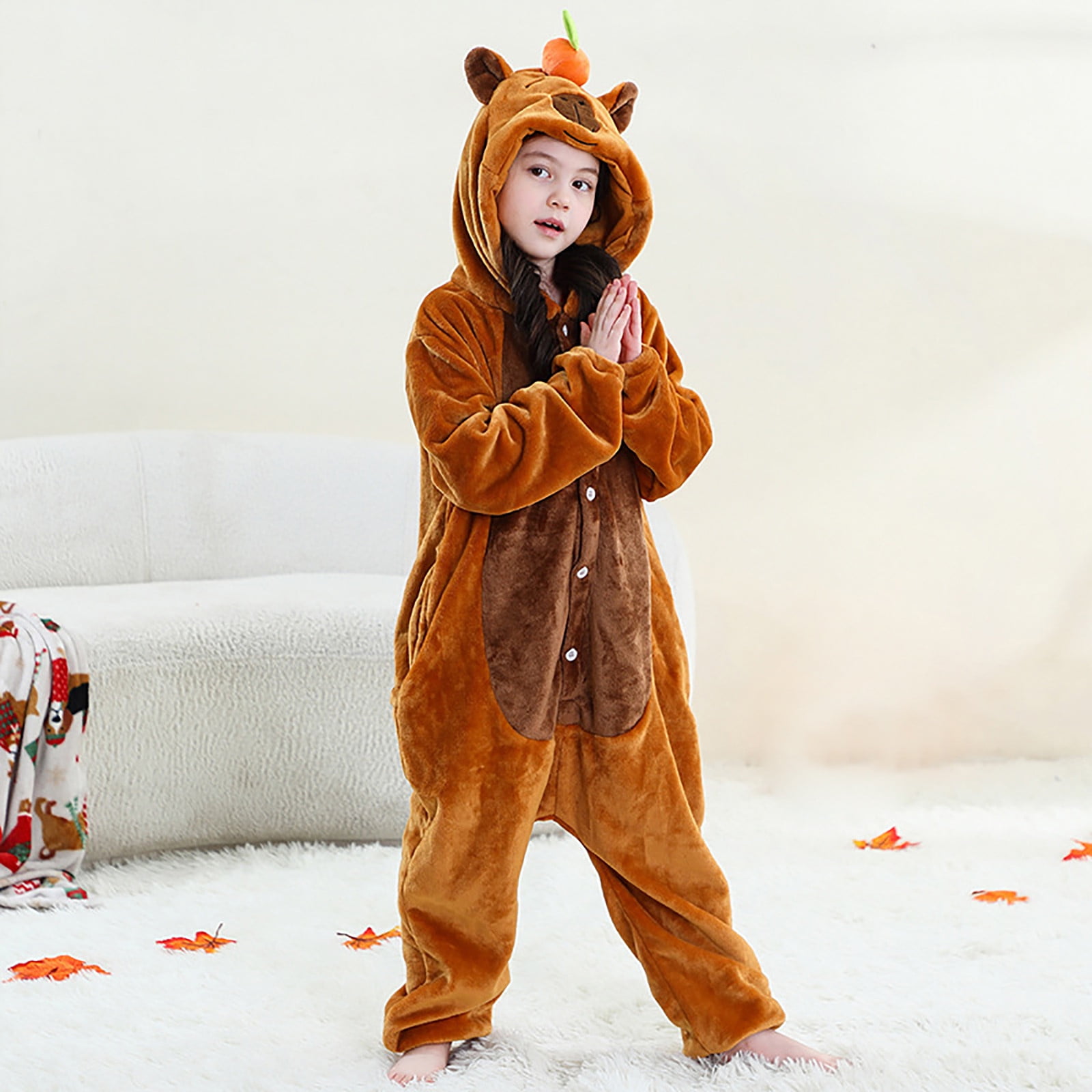 CAIVO Soft Cozy Boys Girls Jumpsuits Romper Cute 3D Cartoon Toddler Home Onesie For Kids Comfortable Fashion Leisure Wear Fashionable Bodysuits Long Sleeve Hood One-Pieces