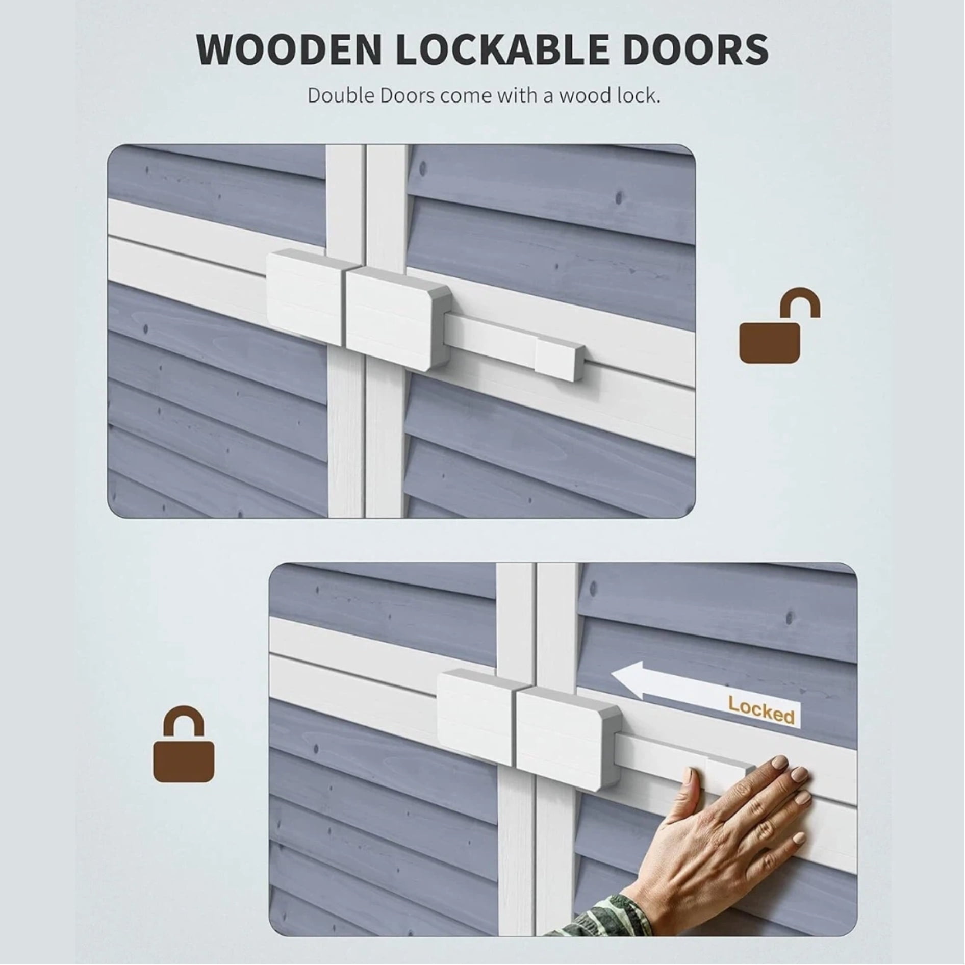 Lofka Outdoor Storage Cabinet with Floor, Vertical Wooden Tool Cabinet with Removable Shelves & Sloped Asphalt Roof for Patio Backyard Garden
