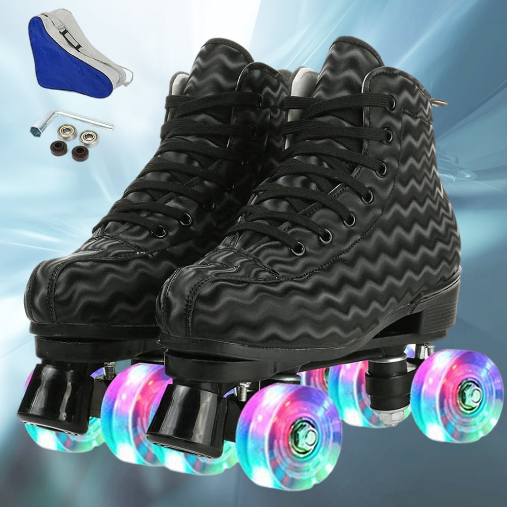 Roller Skates for Women Men High-top Double Row Roller Skates Four Wheels Shiny Roller Skates Shoes for Girls Adult Indoor Outdoor Unisex 