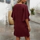 thumbnail image 5 of Mujeres manga corta vestidos de verano cuello en V sólido Batwing manga suelta cambio longitud de rodilla casual cómodo vestido corto de manga larga para mujeres, 5 of 6