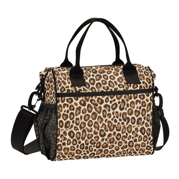 Large Insulated Lunch Bags for Women Men Leakproof Thermal Meal Lunch Tote Bag for Office Work Picnic Travel Brown Leopard Print Pattern 9L