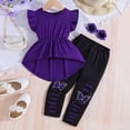 thumbnail image 2 of HCNTES Kids Girl Spring Outfit Short Sleeve Crewneck Tee Wide Leg Pants Elastic Little Girl Casual School Clothing Set 4T 5T 6T(H03-Purple,7-8 Years), 2 of 6