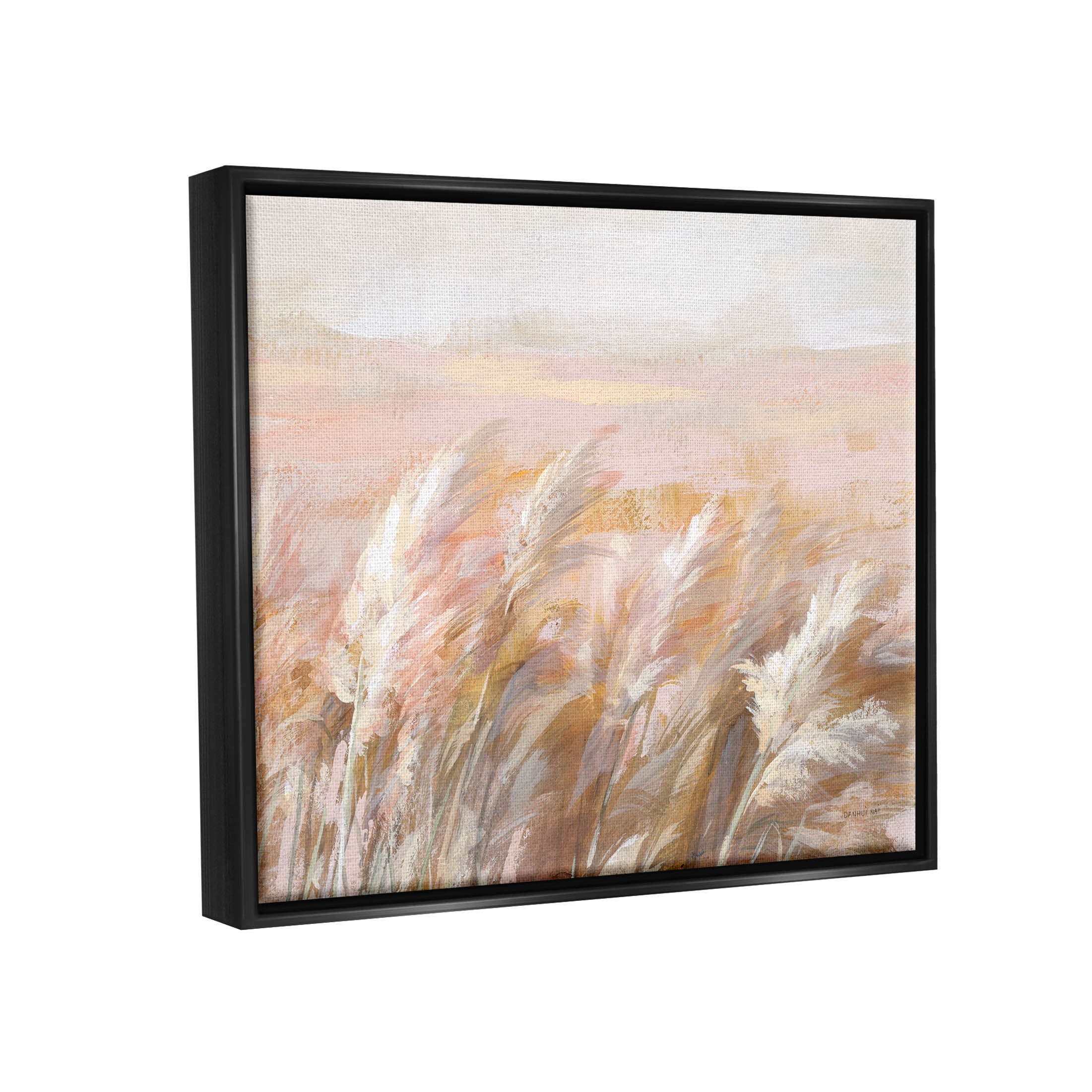 Stupell Industries Beige Breezy Prairie Grasses Painting Jet Black Floating Framed Canvas Print Wall Art, Design by Danhui Nai