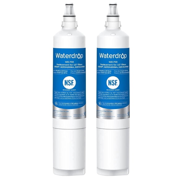 Waterdrop F03 Refrigerator Water Filter Replacement for LG® LT600P® , RWF1000A, LFX25960ST, LSC27931ST, 2 Filters