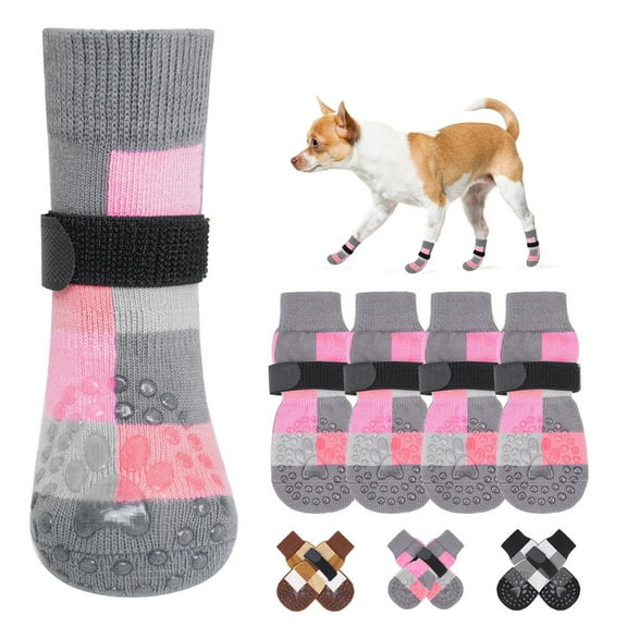 Non Slip Dog Socks to Prevent Licking Paws, Dog Shoes Booties for Hardwood Floors Anti Slip-Thick Grip Works Even When Twisted-Paw Protector for Cold Pavement Small Medium Large Senior Dogs