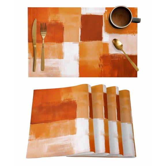 Placemats 1 Pack, Burnt Orange Geometric Woven Placemat, Linen Place Mats for Kitchen/Dining Tables, Watercolor Ombre Modern Abstract Art Washable Table Mats for Party