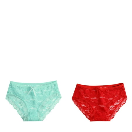 Wijhcboe 2 Pack Women Lace Thong Panties Lot Lace Sexy Panties Hollow Panties for Women Pack Seamless Bikini Mesh Trousers Bow Low French Cut Panties for Women Waist Full Waist Trainer for Women Lad