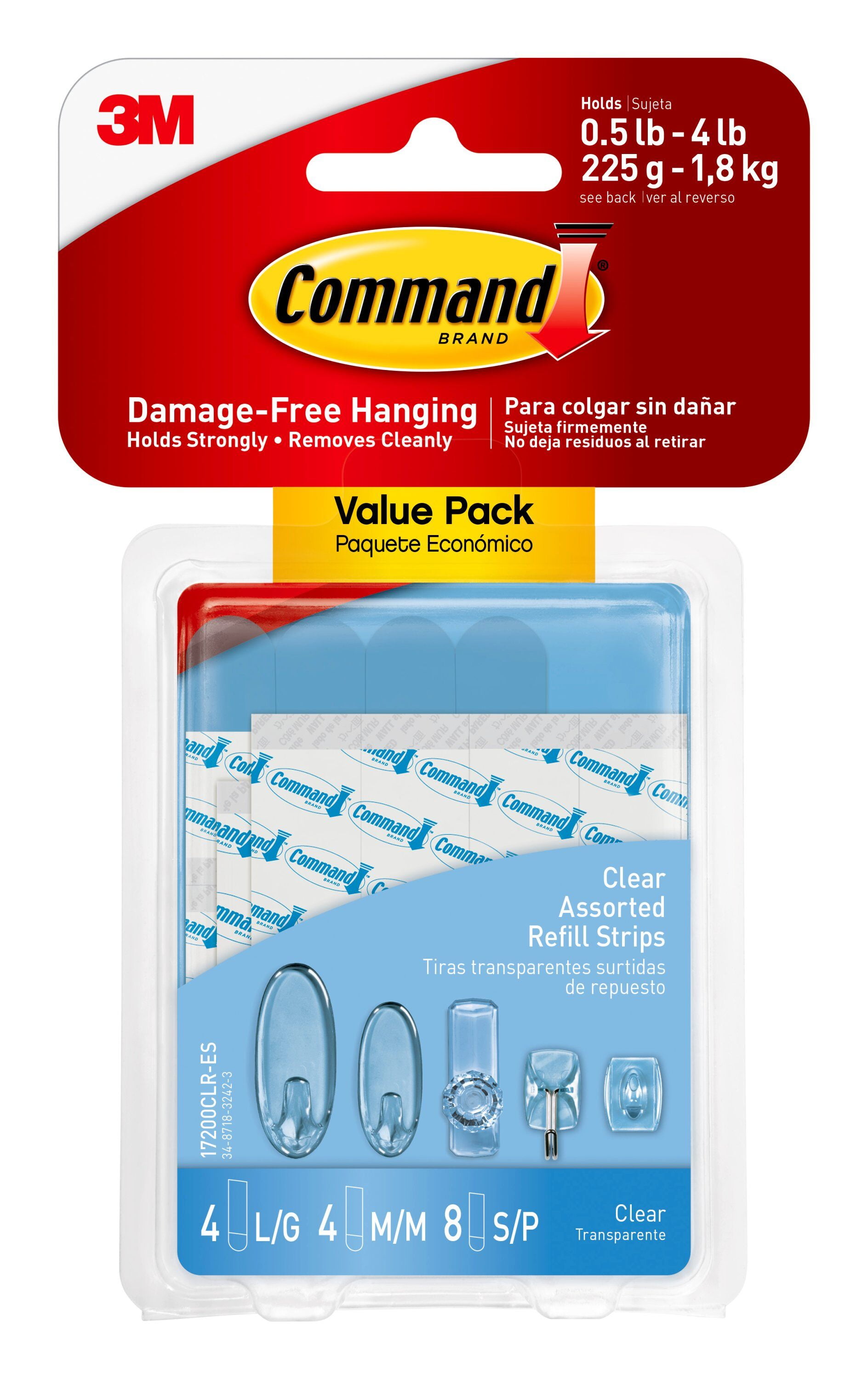 Command Clear Assorted Refill Strips, 8 Small, 4 Med., 4 Large Strips