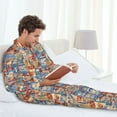 thumbnail image 6 of Naloa Set Of Travel Vintage Men’s Pajamas Set - Long Sleeve Button Down Sleep Shirt and Pajama Bottoms Sleepwear Set-, 6 of 7