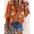 thumbnail image 2 of Honeeladyy Sales Online Buttons Shirt Womens Floral Blouse Tops Classic Flower Leaf Graphic Print V Neck Summer Loose Casual T Shirt, 2 of 3