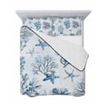 thumbnail image 7 of Quilts Twin Size Bedding Set, Blue Coastal Lightweight Quilted Comforter, Summer Retro Ocean Sea Corals Starfish Shells Soft Reversible Bedspread Coverlet with Pillow Covers for All Season, 68" x 86", 7 of 7