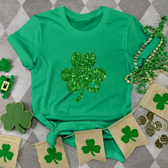 St. Patricks Day Shirts for Women Casual Round Neck Short-sleeved Christmas Tree Printed T-shirt Top Saint Patricks Day Shirt