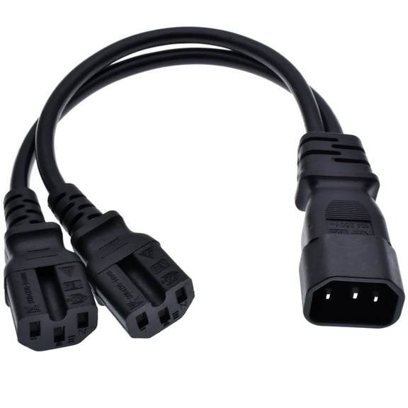 C14 to 2 X C15 Splitter Power Cord,Toptekits UPS Server Y Splitter C14 to Dual C15 Power Extension Cable 1ft/30cm