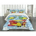 thumbnail image 3 of Ambesonne Cartoon Quilted Bedspread Set 3 Pcs, Airplanes Sky, King Size, Multicolor, 3 of 5