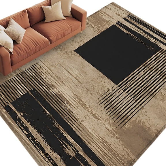 Brown Black Geometric Area Rug 8x10 Washable Rug Non Slip Vintage Modern Striped Abstract Large Area Rug Soft Stainresistant Indoor Floor Carpet for Living Room Bedroom Home Office Dining Room