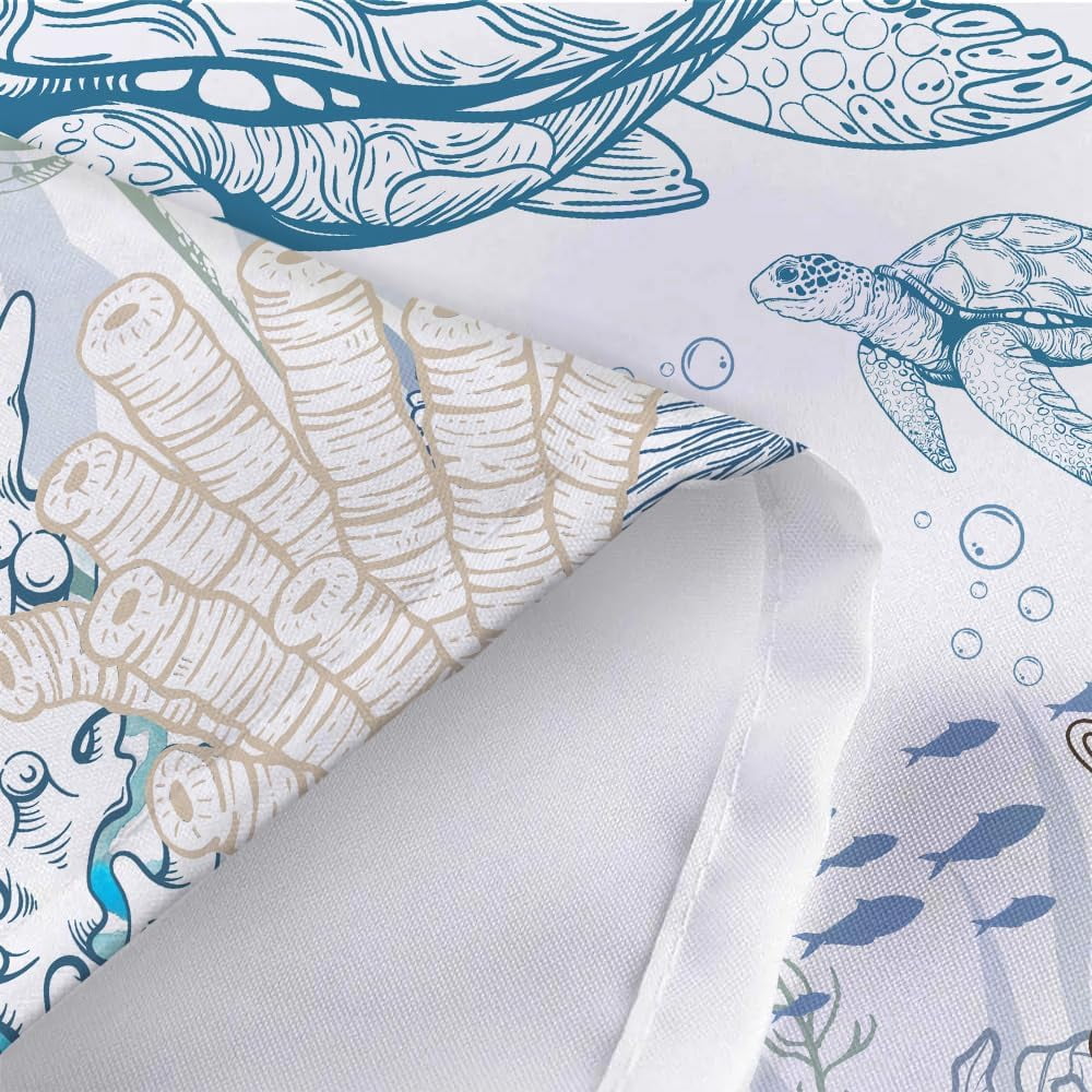 Beach Ocean Theme Shower Curtain, Nautical Coastal Tropical Fish Sea Turtle Fabric Shower Curtains Set for Kids Bathroom Decorative, Fun Turquoise Blue Restroom Accessories with Hooks 72X72 Inch