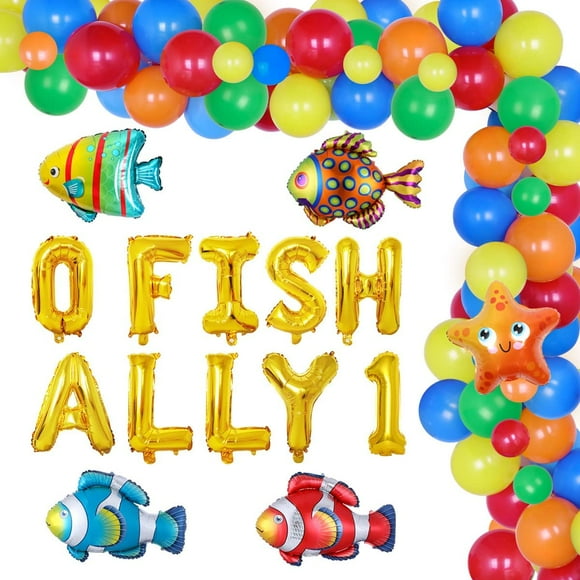 Fishing 1st Birthday Decorations Balloon Garland Arch Kit, O FISH ALLY One Banner, Fish Foil Balloons for Little Fisherman, Gone Fishing Themed First Birthday Party Supplies