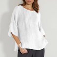 thumbnail image 2 of Youmylove Hauts d'Été pour Femmes T-Shirt Manches 3/4 Col Rond Imprimé Floral Ample T-Shirts Tunique en Lin Décontractée Blouse Tee Décontractée, 2 of 5