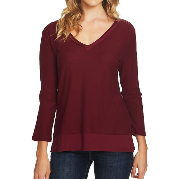 Vince Camuto Womens Woven Hem Pullover Blouse, Red, XX-Small