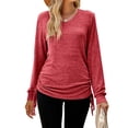 thumbnail image 2 of Female T Shirts Long Sleeve V Neck Basic Tee Casual Loose Fit Soft Fall Tops Outfits Red L, 2 of 9