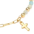 thumbnail image 3 of Charm Bracelets with Natural Gemstone Beads 304 Stainless Steel Cross Charms Brass Paperclip Chains & Round Beads 7-5/8 inch(19.3cm), 3 of 5