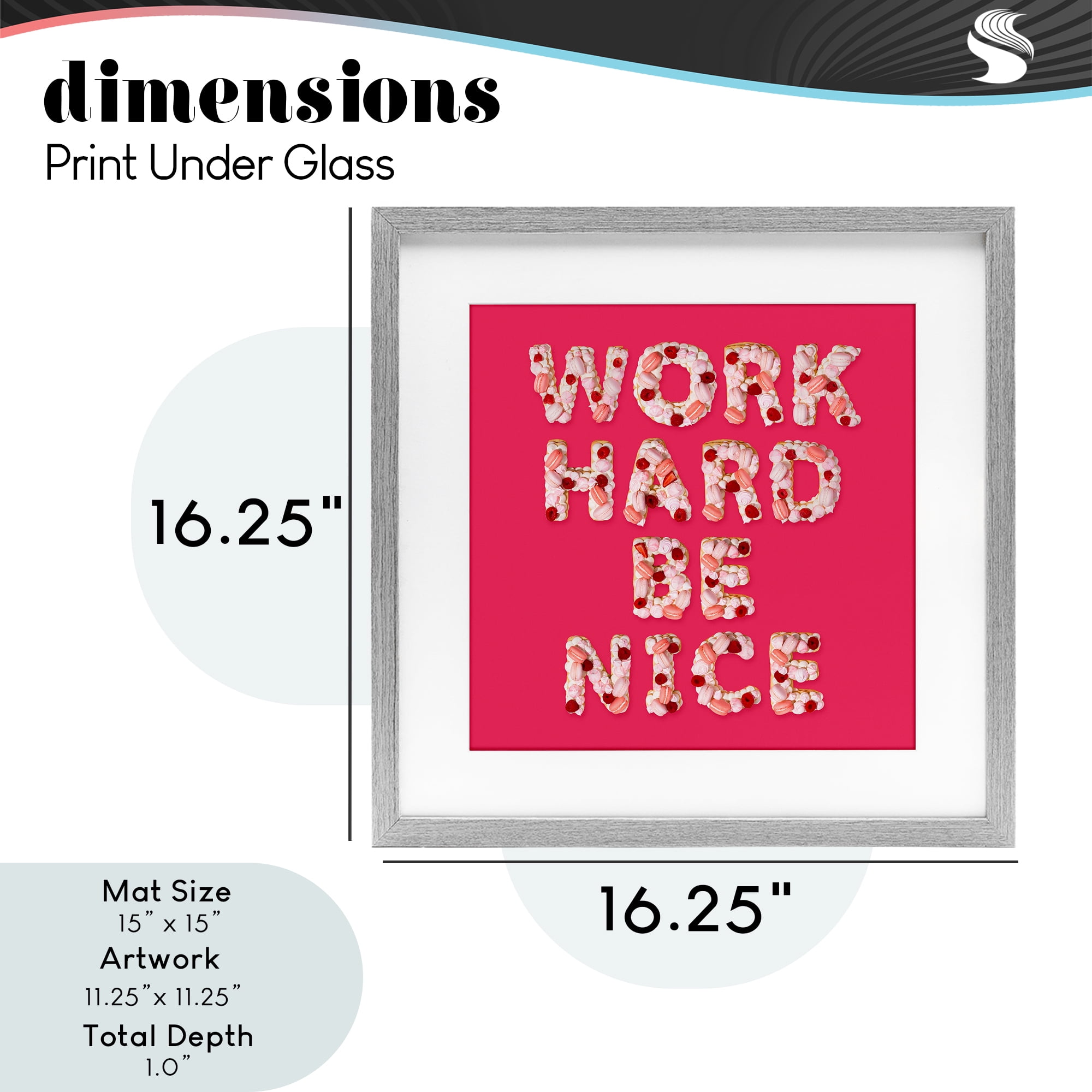 Work Hard Be Nice Gray Framed Print Under Glass, design by LISH Creative