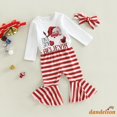 thumbnail image 3 of Dandelion-0-3years Baby Girls Christmas Set , Camiseta De Impresión De Letras De Santa Claus De Manga Larga + Pantalones Acampanados Estriados + Diadema, 3 of 4