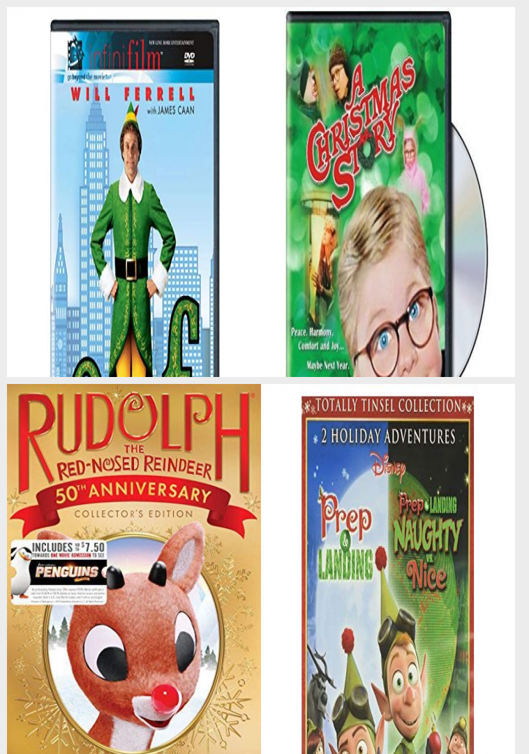 Christmas Holiday Movies DVD 4 Pack Assorted Bundle: Elf, A Christmas ...