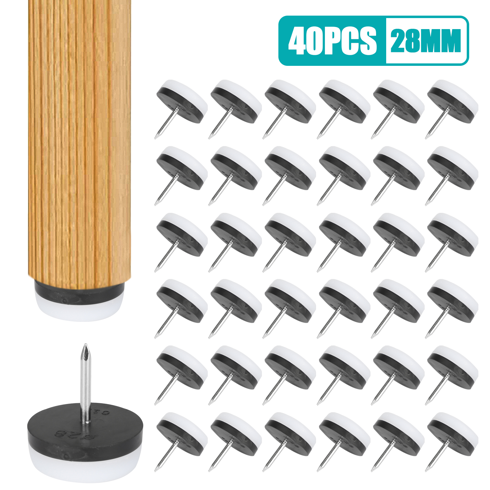Nail-on 40x Furniture Table Chair Leg Feet Floor Protectors Nylon Anti-slip Pad