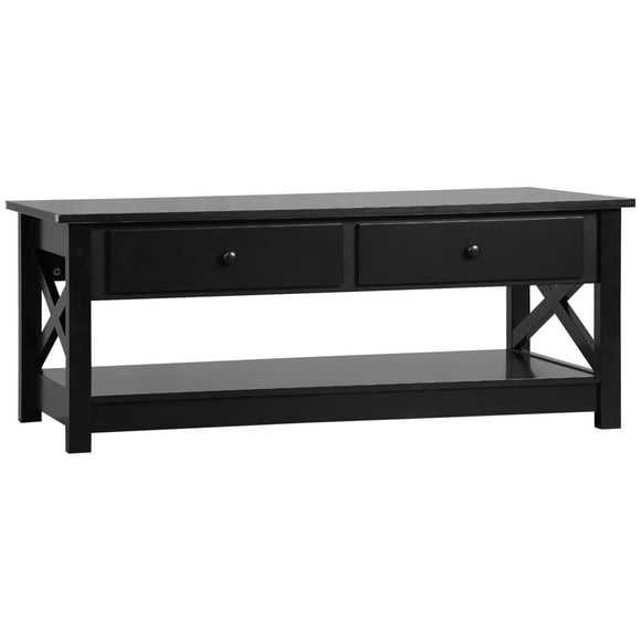HOMCOM Coffee Table with Storage, Farmhouse Living Room Table with Drawers