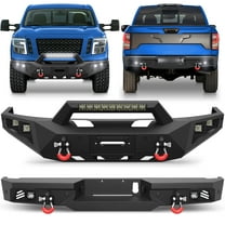 POFENZE For 2016-2025 Nissan Titan XD Front and Rear Bumper Set Off Road Steel Bumper w/Winch Plate and Lights