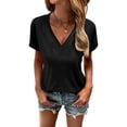 thumbnail image 5 of MIXUE Womens Summer Tops Solid Color V Neck Short Sleeve Fashion Sexy Shirts For Women Tee Shirts Daily-Wear,Black,XL, 5 of 7