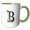 Green/White, variant on 3drose, Decorative Letter B. Halloween Monogram, Broom, Wizard Hat, Cat Art, 15oz Mug