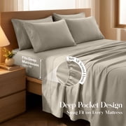 Lux Decor King Bed Sheets - 6 Piece Ultra-Soft Microfiber Sheets Set, Deep Pocket Fitted Sheet, Flat Sheet & 4 Pillowcases, Breathable Hotel Luxury, OEKO-TEX Certified, Taupe