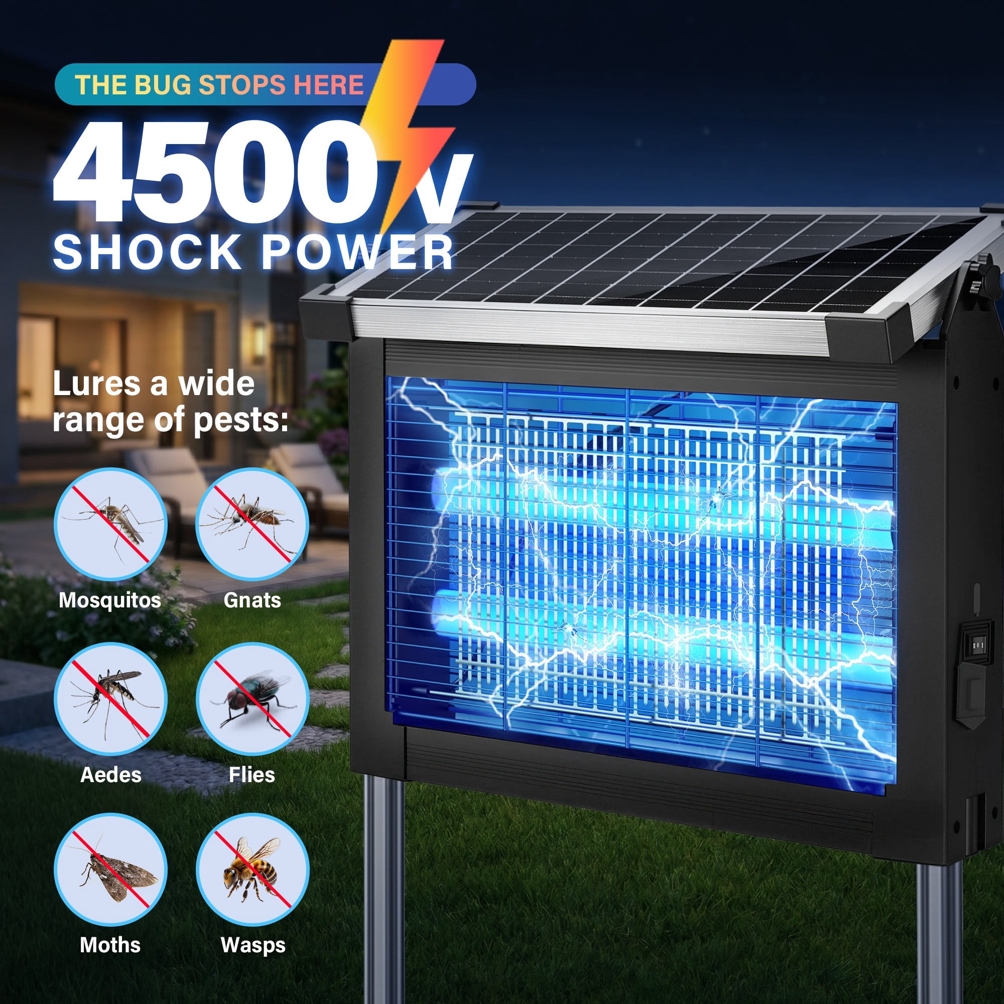 AENKYO Outdoor Solar Bug Zapper, 4500V 10W Solar Powered Mosquito Killer, up to 1 Acre